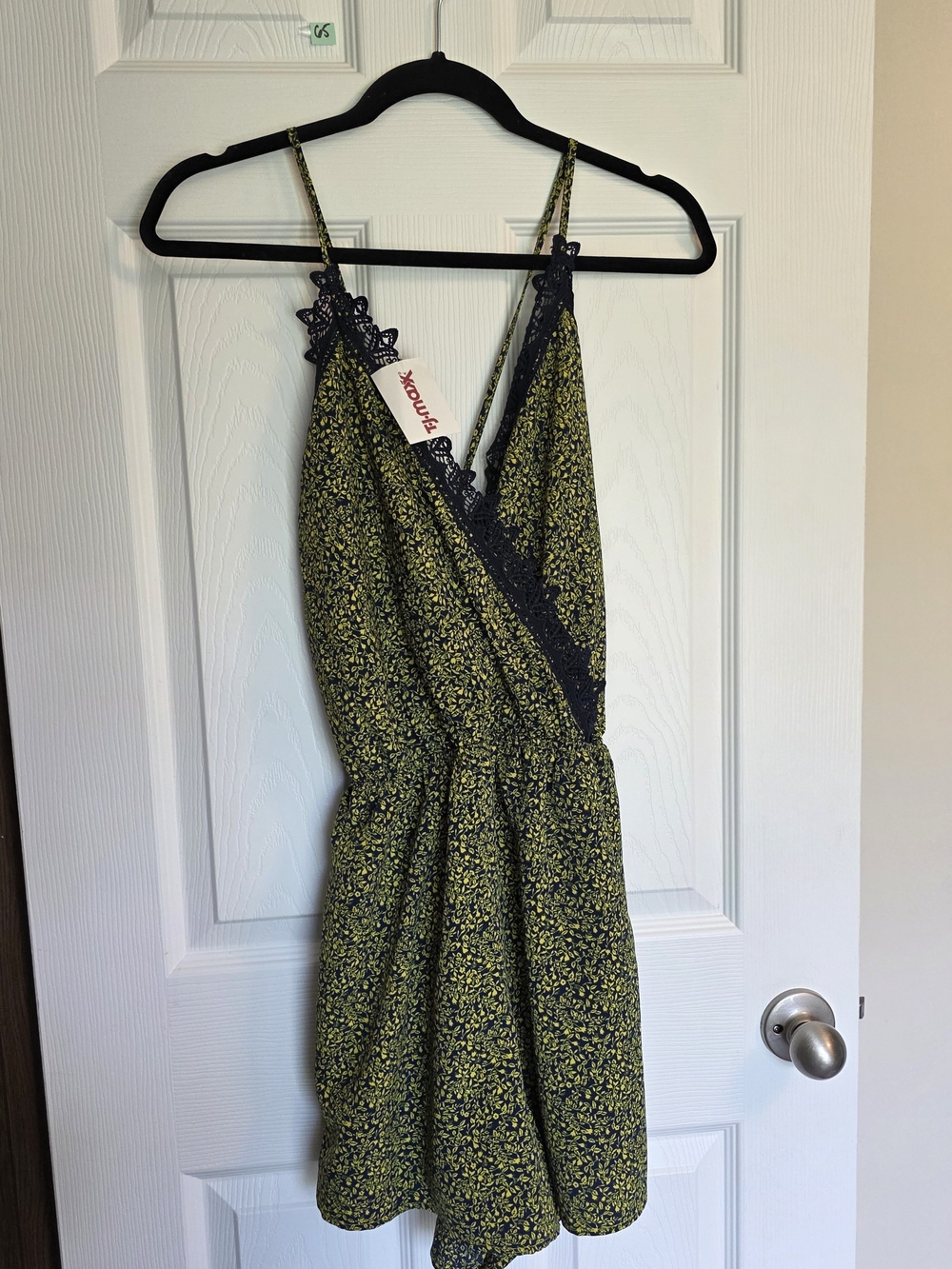 Floral Lace Trim Surplice Romper